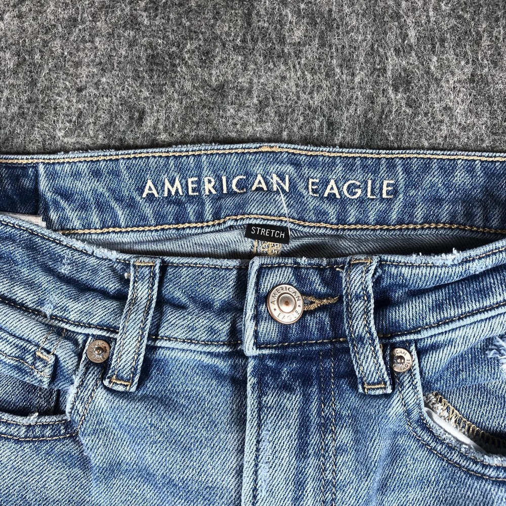 American Eagle Mom Straight Jeans Womens 2 Short Light Wash Distressed Stretch - Picture 6 of 16